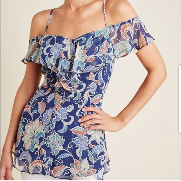 Anthropologie Maeve Mariposa Ruffled Top 2 - Picture 1 of 13